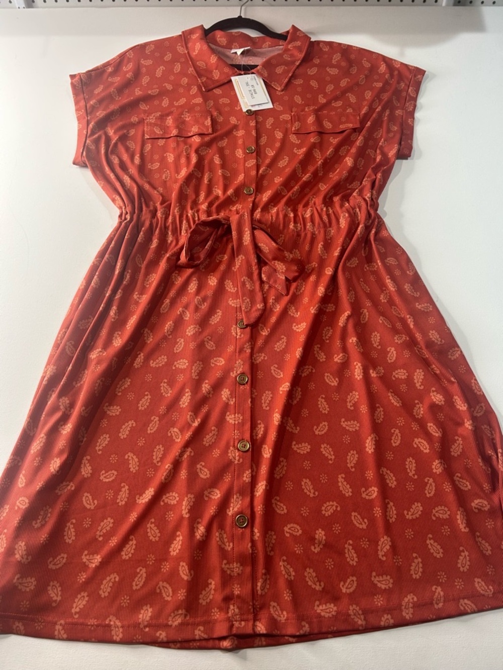 LuLaRoe 3XL Stacie Rust Paisley Button-Front Shirt Dress